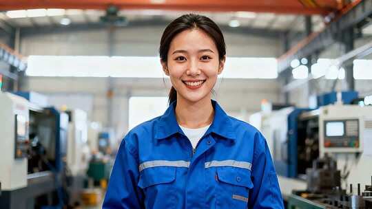 工厂女工人微笑特写