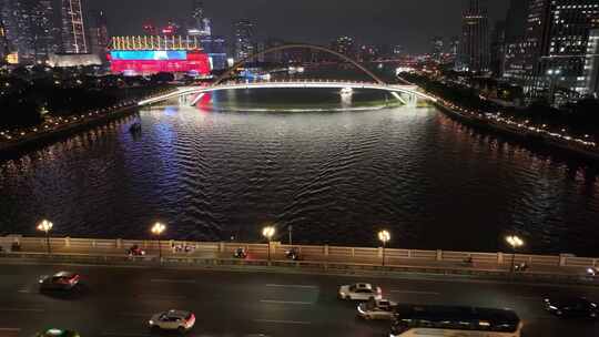 海心沙广州塔夜景航拍珠江新城花城广场广州