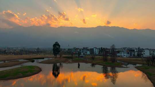 大理苍山洱海夕阳 航拍