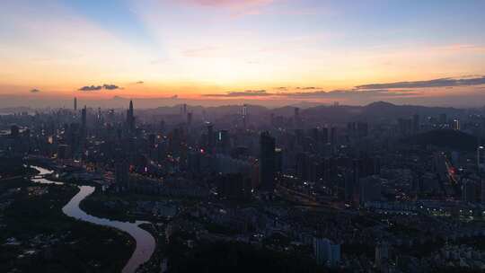 深圳罗湖日转夜夜景航拍延时