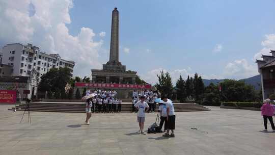 夏天郴州桂东沙田军规红色广场纪念碑视频素材模板下载