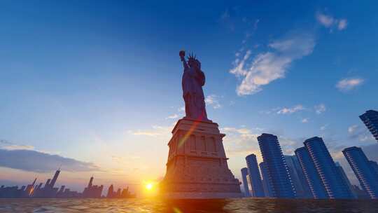 美国纽约曼哈顿自由女神像视频素材模板下载