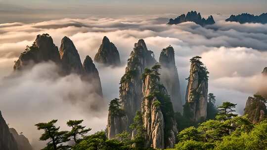 黄山云海壮丽山景