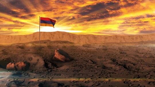 月球表面插着亚美尼亚国旗视频素材模板下载