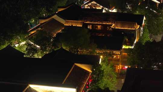 杭州拱墅区大兜路历史街区香积寺夜景航拍视频素材模板下载