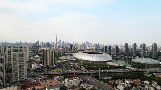 天津南开风景水滴奥林匹克中心航拍4k