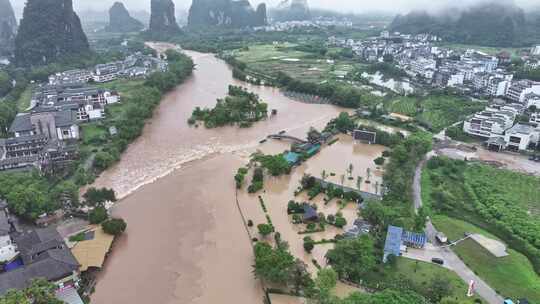 桂林夏季暴雨洪水航拍