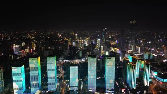 航拍湖南长沙城市夜景航拍