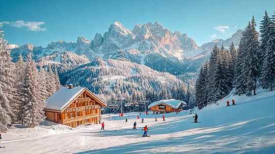 雪山下的滑雪场景