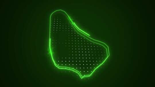 3D移动霓虹灯绿色巴巴多斯地图边界轮廓循
