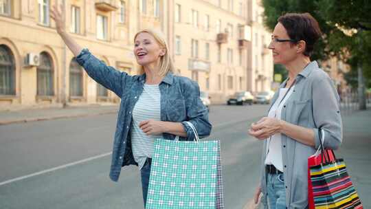 女性、朋友、粘合、购物袋