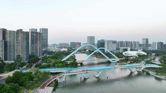 航拍广州南沙蕉门河车行桥建筑视频素材模板下载