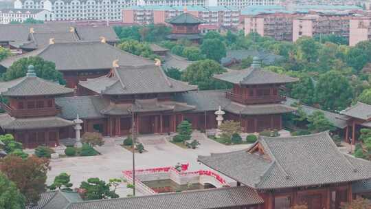 航拍上海宝山寺佛教寺院自然风光