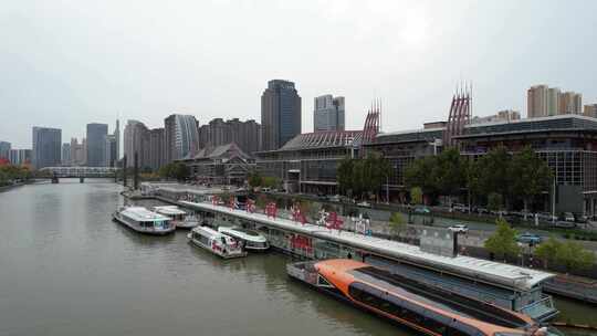 天津海河风景古文化街码头城市风光航拍