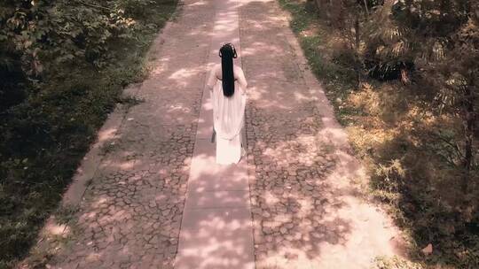 古装美女独自走在小路上视频素材模板下载