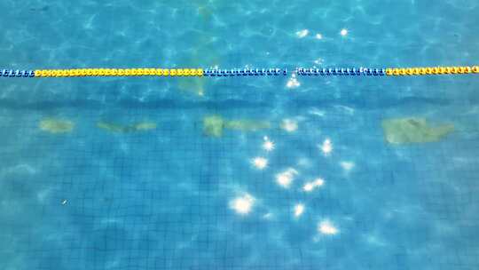 夏天泳池蓝色水面泳道线分水线安全分隔线