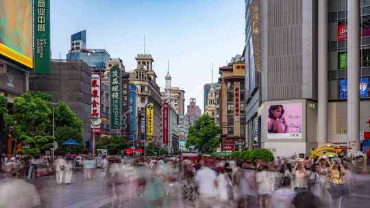 上海南京路步行街人群人流延时