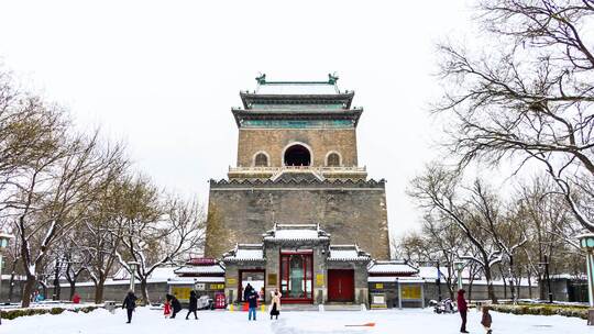 北京钟楼下雪建筑延时