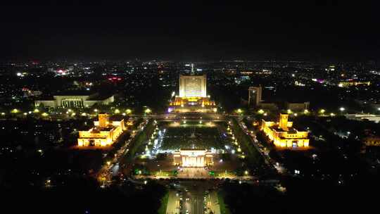 山东东营市政府夜景灯光航拍