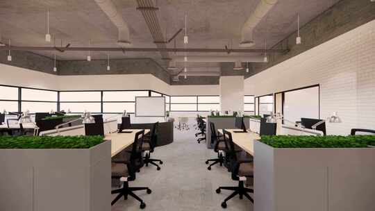 室内空旷的现代阁楼办公室开放空间现代办公