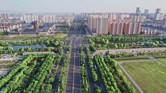 洛阳城市大景道路交通车流航拍