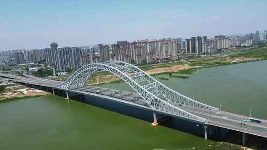 湖北襄阳六两河大桥交通航拍