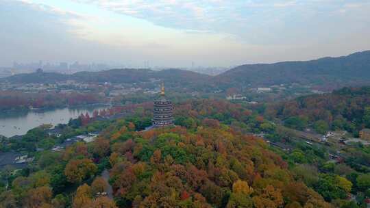 杭州西湖景区雷峰塔美景航拍