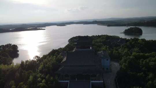 航拍湖北随州琵琶湖风景区