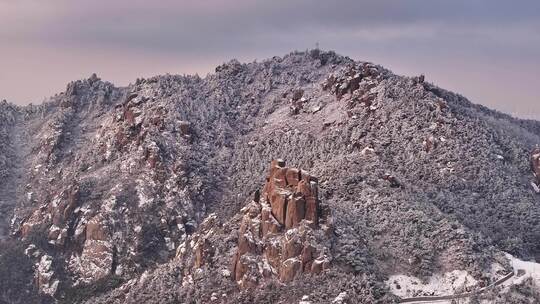 山东青岛崂山雪景日出航拍