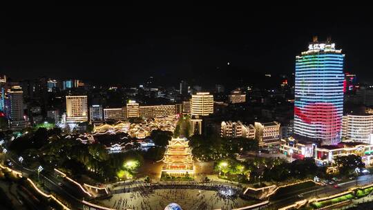 四川宜宾合江楼长江之珠夜景灯光航拍