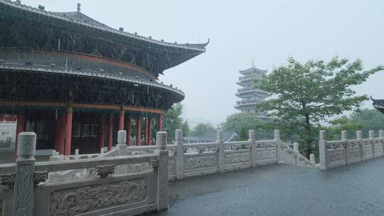 柳州文庙中式庭院古建筑雨景雨季大雨暴雨