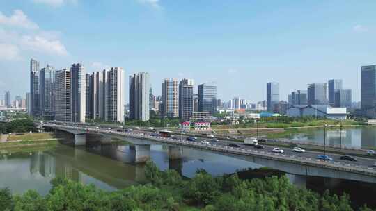中国长沙市浏阳河大桥航拍