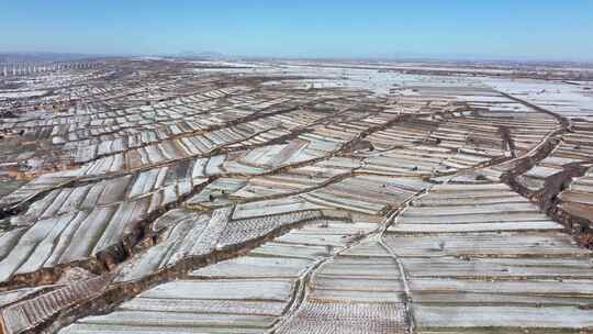 梯田航拍全景自然风景冬天下雪地形地理