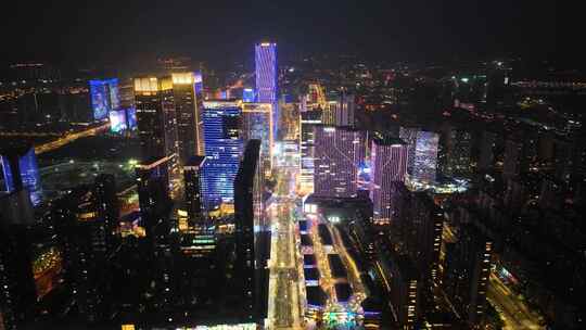 浙江杭州市余杭区夜景航拍