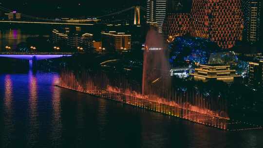 广西柳州柳江音乐喷泉延时摄影视频素材模板下载