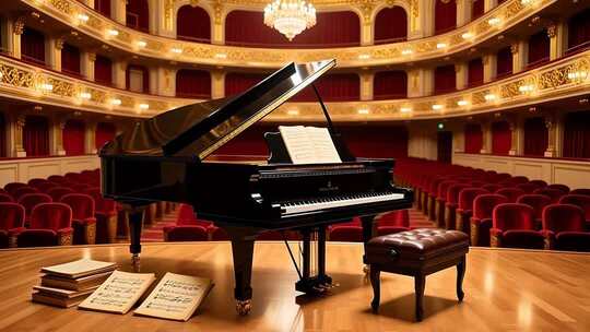 金色音乐厅钢琴演奏背景4K