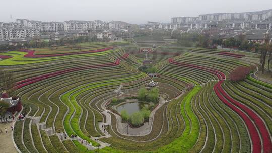 航拍贵州大方奢香古镇城市梯田