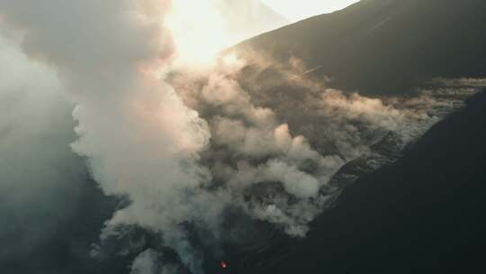 火山喷发，烟雾，活火山，山脉