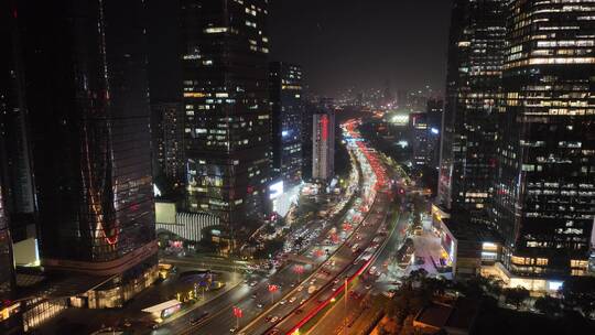 深圳下沙滨海大道建筑群夜景航拍