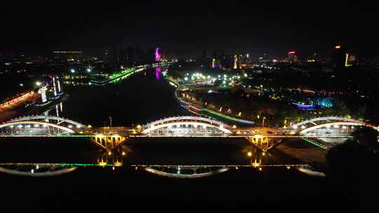 河南漯河沙河大桥夜景交通航拍