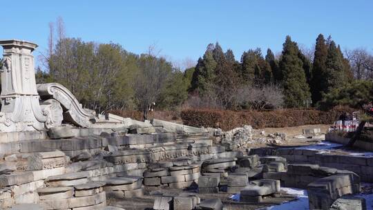 断壁残垣石雕中式园林遗迹古董文物大水法