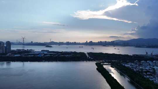 福建厦门海边夕阳晚霞航拍