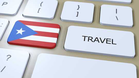波多黎各国旗和文字旅行按钮旅行到国家3D