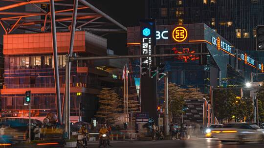 8K城市商圈广州粤海天河城街道人流车流延时视频素材模板下载