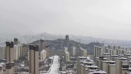 西部城市 城市雪景 乐都 乐都雪景