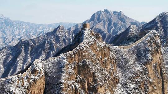 中国万里长城冬季雪景视频素材模板下载