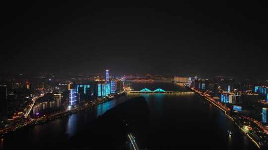 长沙湘江两岸夜景风光都市江滨城市夜晚风景