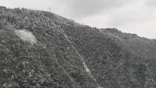 在高速的火车上看窗外的风光雪景