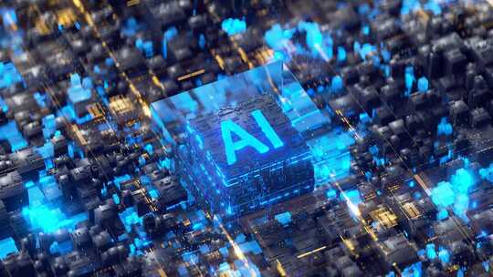 AI科技感芯片电路与方块扩散3D渲染
