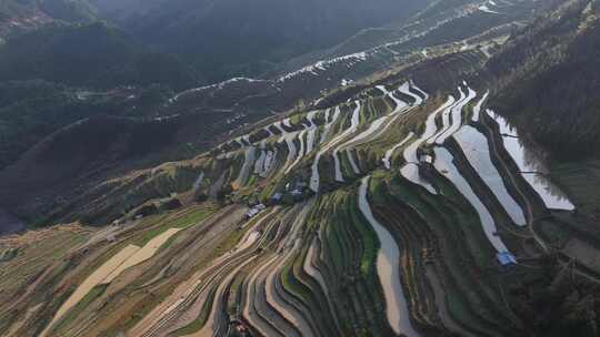 贵州黔东南加榜梯田加车古村落航拍自然风光